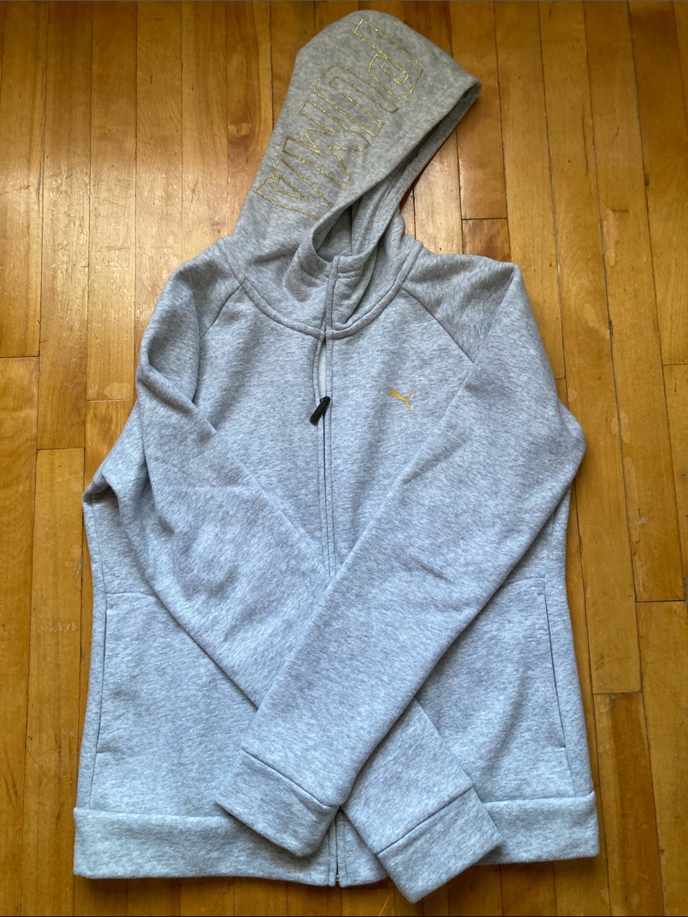 Puma Heather Gray Zip Hoodie with Gold Logo